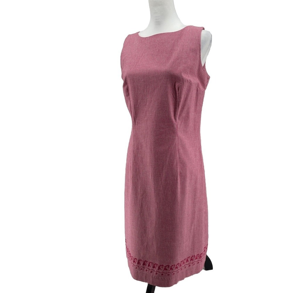 Retro Gingham Dress Womens 8 Pink Cottage Country Prairie Artsy Embroidered